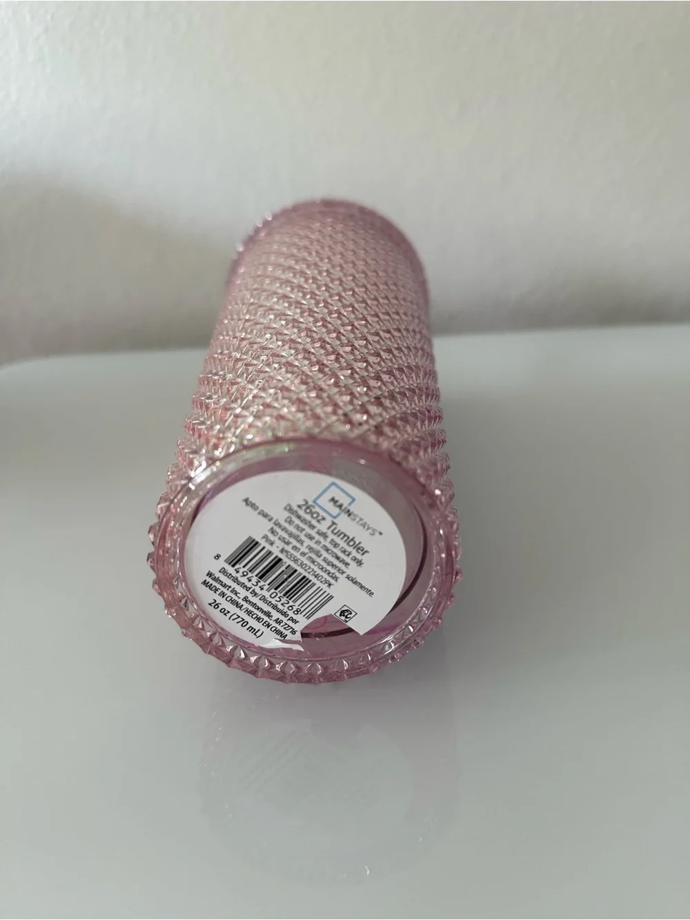 Mainstays 26 oz Tumbler textured pink iridescent, new with tag.